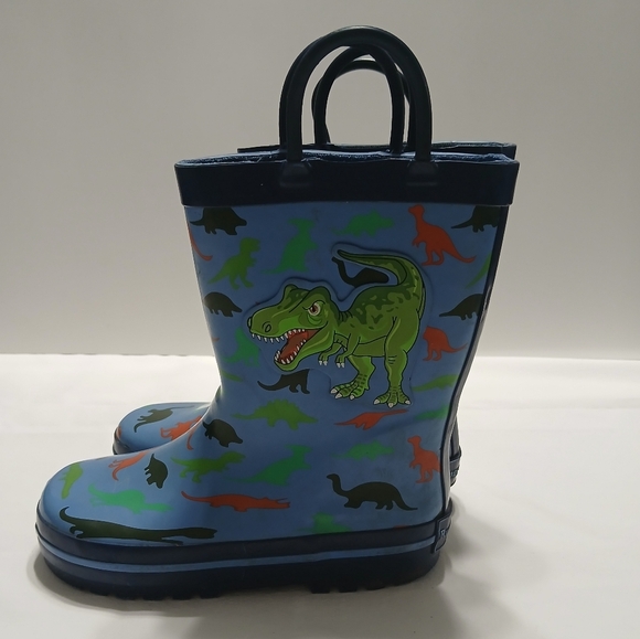 Kids Dinosaur Rain Boots - Blue and Green - Picture 4 of 10